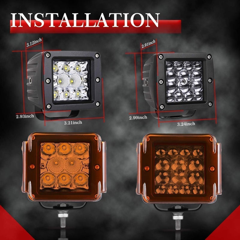 AKD Part 3 Inch Amber LED Pods Covers 2PCS Square Cube Lights Covers PC Protective Bar Lens 3X3 Pod Covers for Fog Ditch Offroad Driving - Image 4